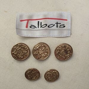 Talbots Replacement Buttons Shank Gold Tone Armory Crest Blazer Cardigan 5x Set